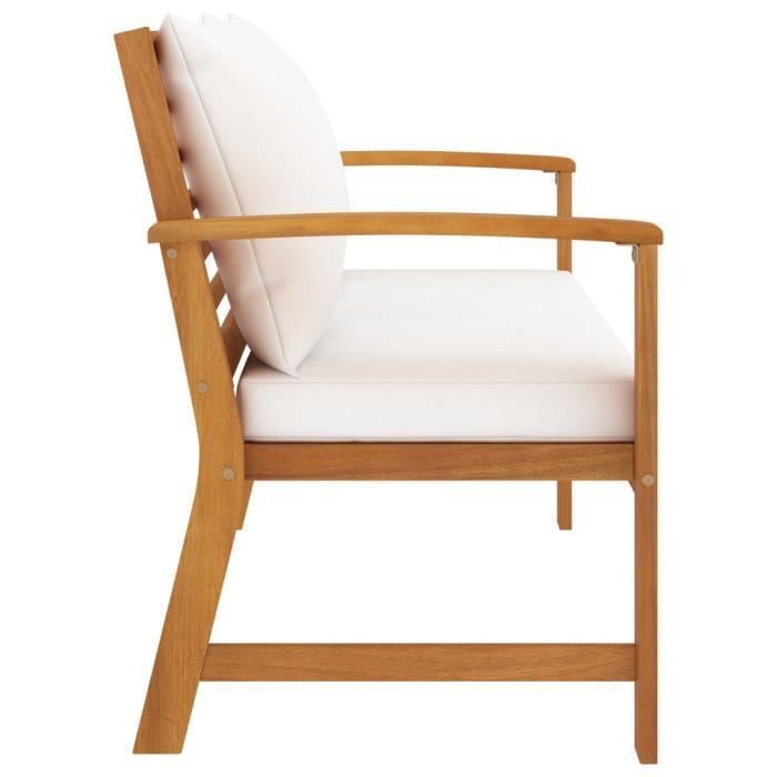 Banco de jardín vidaXL con cojín color crema, 120 cm, madera maciza de acacia.