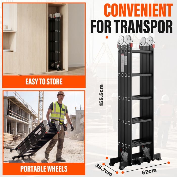 Escalera plegable multifuncional - DEWINNER - 7 en 1 - Aluminio de calidad aeronáutica - 5,8 m - Capacidad de carga 150 kg