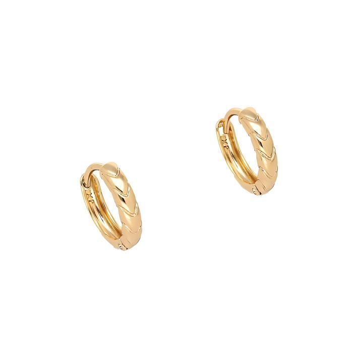 Pendientes - Mujer - Pendientes de aro - Brazalete - Diseño cincelado - Cierre de clip - Chapado en oro amarillo de 18k - 14 mm