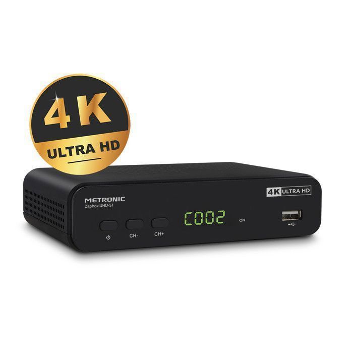 Decodificador de TV digital terrestre 4K Ultra HD METRONIC 441701 com porta USB - Canais de TV gratuitos - Controle remoto - Entradas SCART, HDMI e de antena