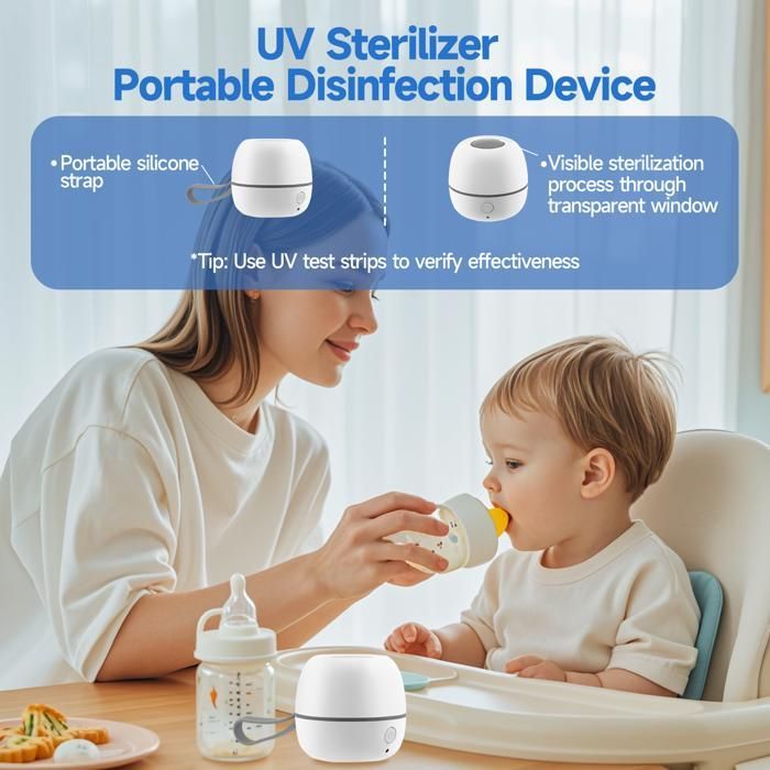 Stérilisateur de tétine, boîte de stérilisation UV, stérilisation 3 minutes, autonomie de la batterie de 180 minutes