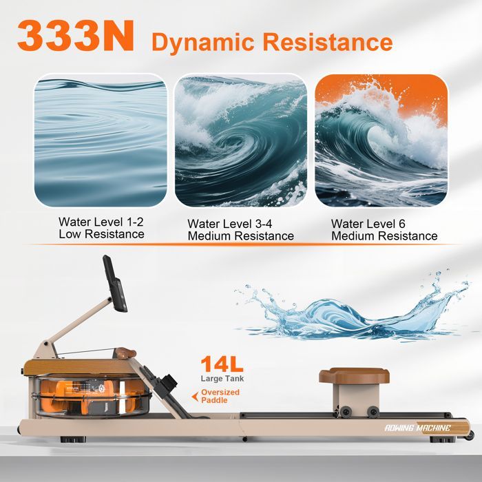 Rameur à eau - ORISYN - Modèle Pliable - Cadre inox 160 kg - Écran Bluetooth Kinomap - 98% pré-assemblé