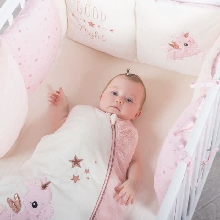 Protector de cuna DOMIVA Jolly - 100 % microfibra de poliéster - Ajustable - Blanco/Rosa - 30 x 180 cm