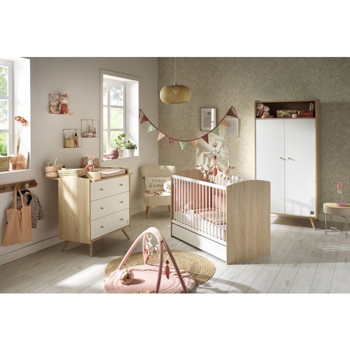 Conjunto de tres muebles para habitación infantil: cuna de 120 x 60 cm + cómoda de 3 cajones + armario de 2 puertas - Access - Madera/Blanco - SAUTHON