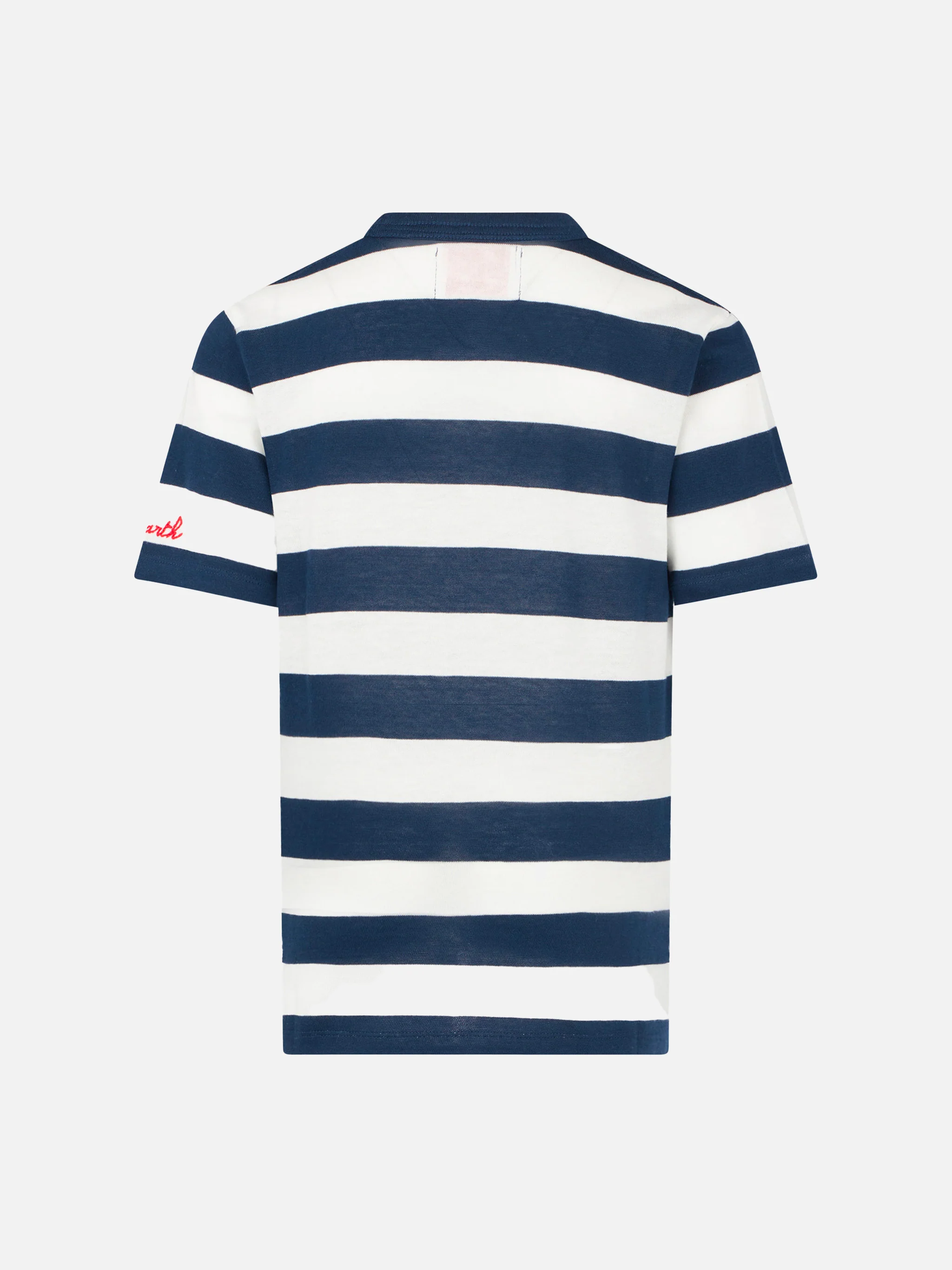 Blauw gestreept T-shirt voor jongens met St. Barth-borduurwerk.