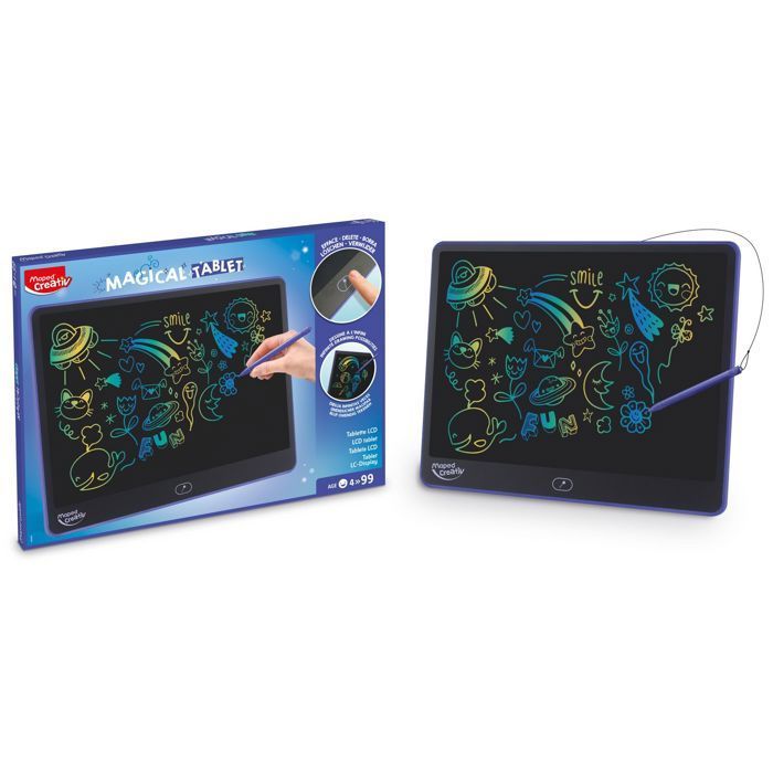 LCD Drawing Tablet - MAPED CREATIV - XL Magic Tablet - Large Screen - 3-Color Writing - Button Eraser