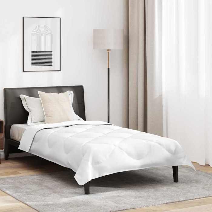 vidaXL Juego de edredón para todas las estaciones con almohada, 2 piezas, microfibra blanca, ropa de cama de lujo, diseño rectangular moderno, 3376532