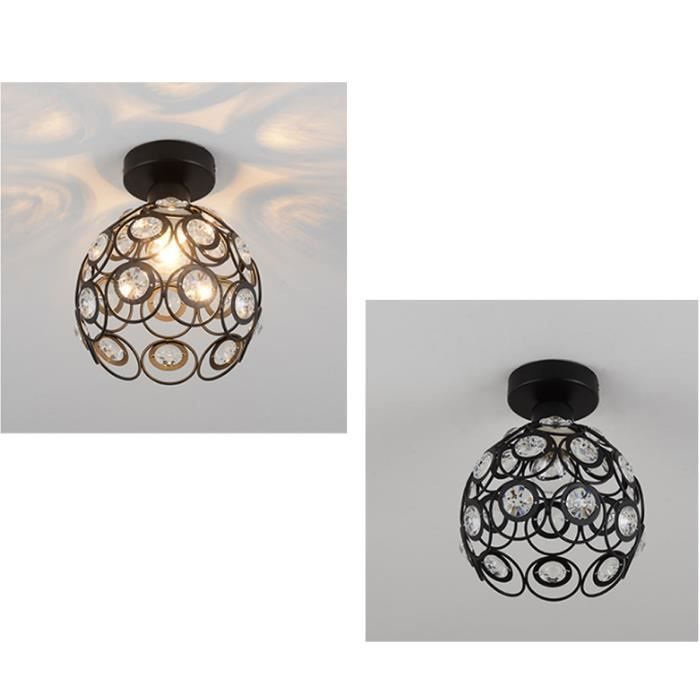 UNI Plafonnier à LED Moderne Lampe Plafond Noir Cage en Cristal Lampe de Plafond Salon Salle de Bain Chambre ( Noir 20cm)