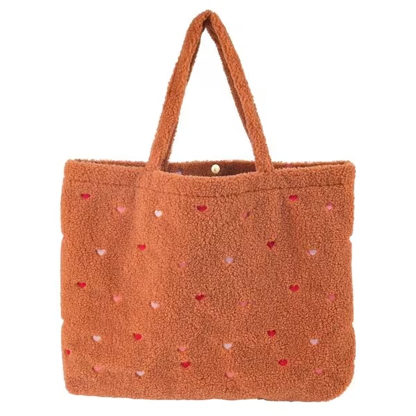 Nakupovalna torba True Spirit Teddy s potiskom srca, rjava, 58 cm x 42 cm x 8 cm