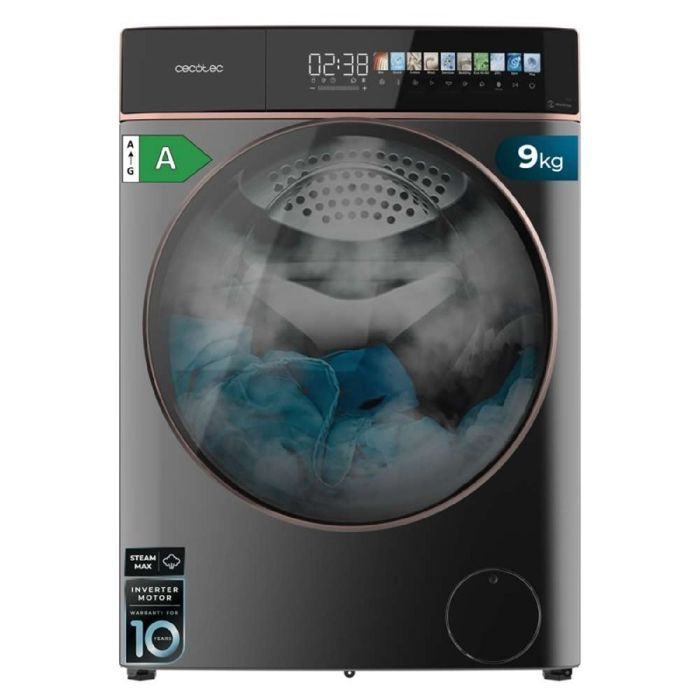 Lavatrice a carica frontale Cecotec Bolero DressCode 9900 da 9 kg, con tecnologia Inverter, display a colori, finitura acciaio, 1400 giri/min e schermo da 10,3