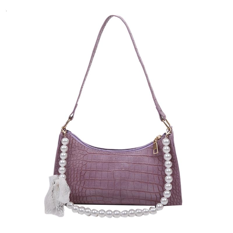 Mote Retro Casual Ladies Håndveske Ensfarget Skulderveske Kjede Håndveske Passer til Shopping Lilla