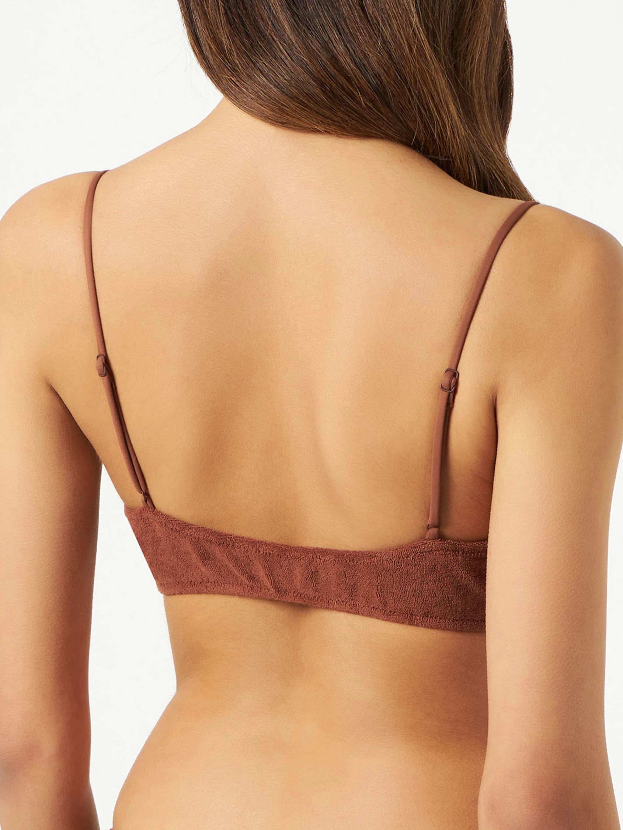 Traje de baño tipo bralette de tela de rizo marrón