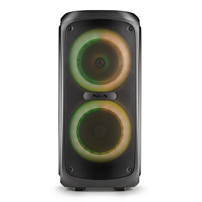 NGS WILD TEMPER: 200W portable BT/TWS, USB/AUX, LED, 5h autonomie, 2 entrées micro.