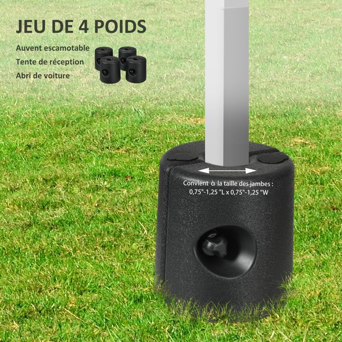Juego de 4 patas para cenador plegable - Outsunny - Rellenables con agua o arena - Con tornillos de seguridad - HDPE - Negro