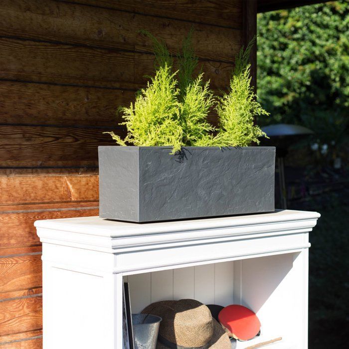Balkonplantenbak - EDA - Volcania Up - 25 L - Binnen/Buiten - Steenlook - 59 x 19,5 x 22,8 cm - Antracietgrijs