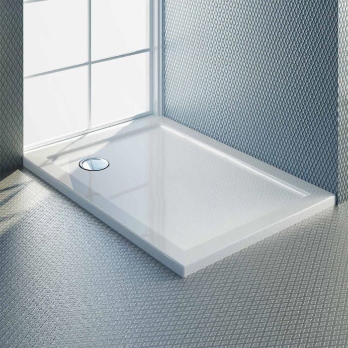 Plato de ducha rectangular de acrílico, modelo Flower UltraSlim - Blanco - 70x90x4 cm