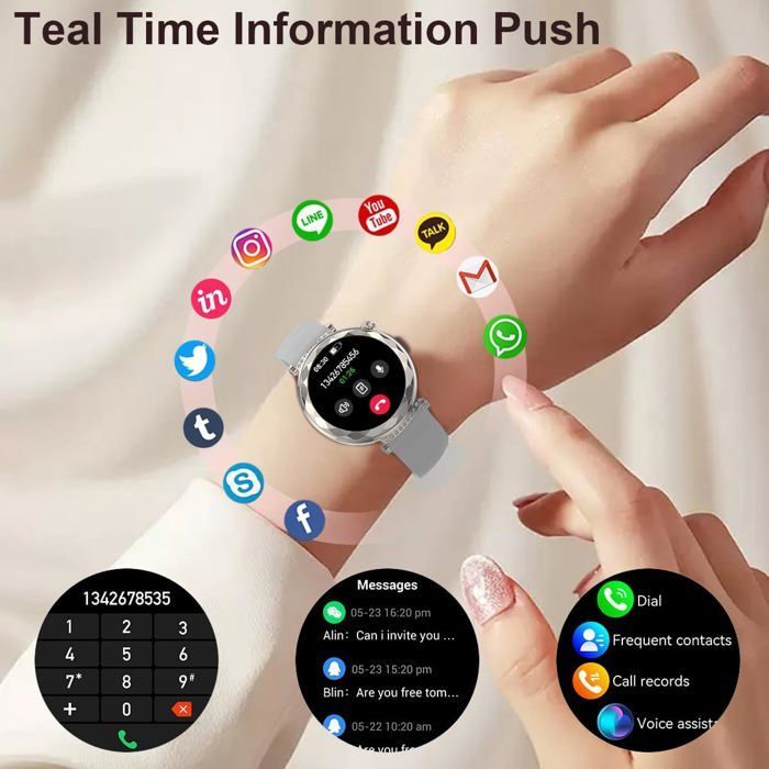 Montre Connectée Femme, Moniteur D'activité pour Android/iOS, Ecran AMOLED 1,19