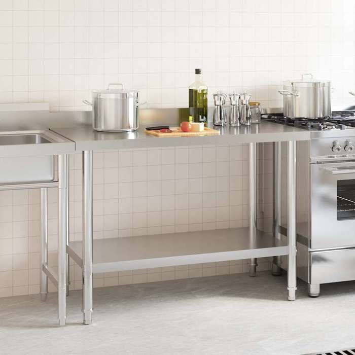 Mesa de trabajo de cocina vidaXL con protector contra salpicaduras, ideal para restaurantes, bares, escuelas, garajes y espacios comerciales (51191)