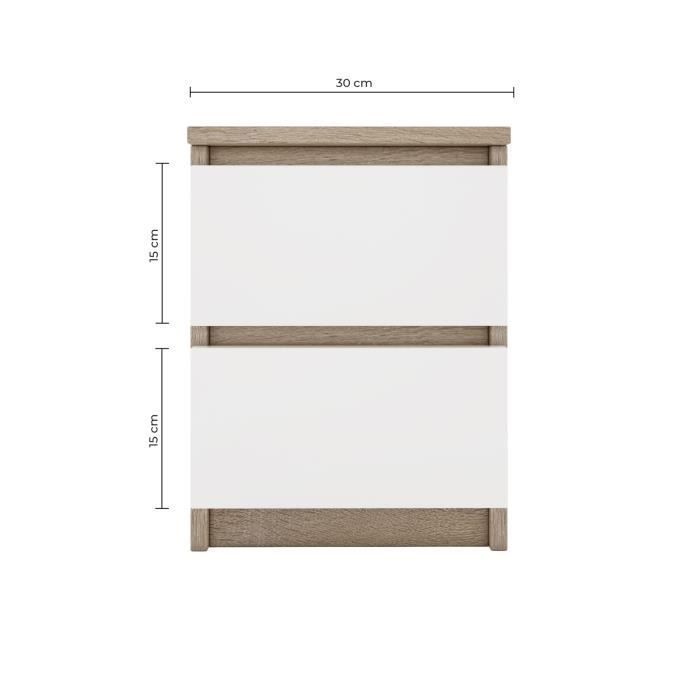 ASTER T2 - Mesita de noche contemporánea de 40x30x30 cm - Mesita de noche/auxiliar con 2 cajones de estilo escandinavo - Mueble de almacenamiento