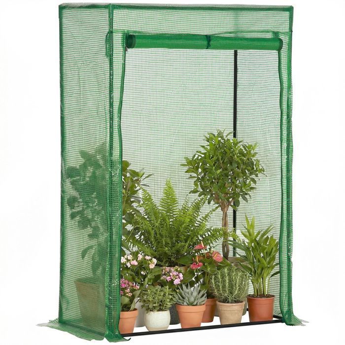 Invernadero de jardín - invernadero para balcón - Outsunny - cubierta de PE reforzada con puerta enrollable con cremallera - estructura de acero - 100x50x150cm - verde