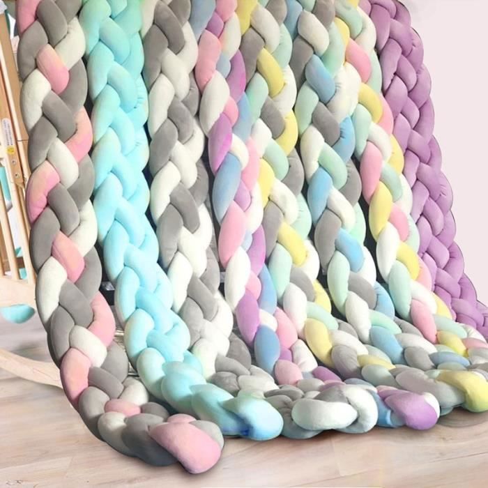 3M Tour de Lit Coussin Serpent Coussin Tressé Pare-chocs Velours Protection Bébé, blanc+blanc+kaki+marron