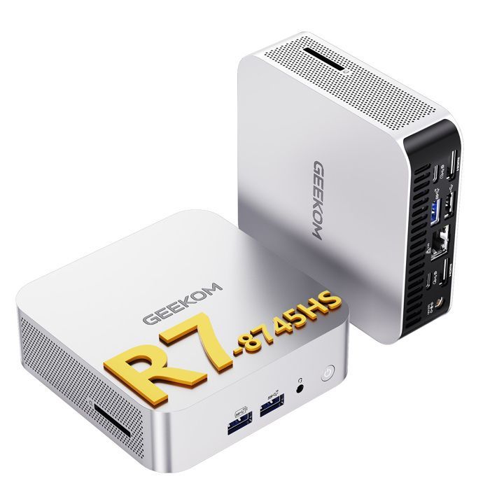 GEEKOM A8 Mini PC - AMD Ryzen 7 8745HS, 16 Go DDR5 évolutifs, 1 To SSD, Radeon 780M, 6x USB, Windows 11 Pro