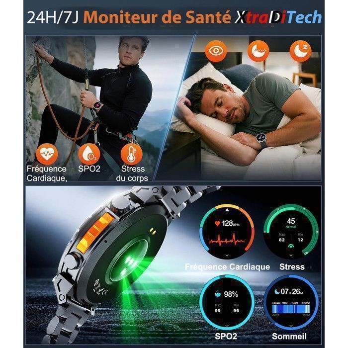 XtraDiTech Smartwatch mit GPS, Herzfrequenzmesser, Sport-Tracker, Kompass, Höhenmesser, barometrischer Anzeige, 1,56