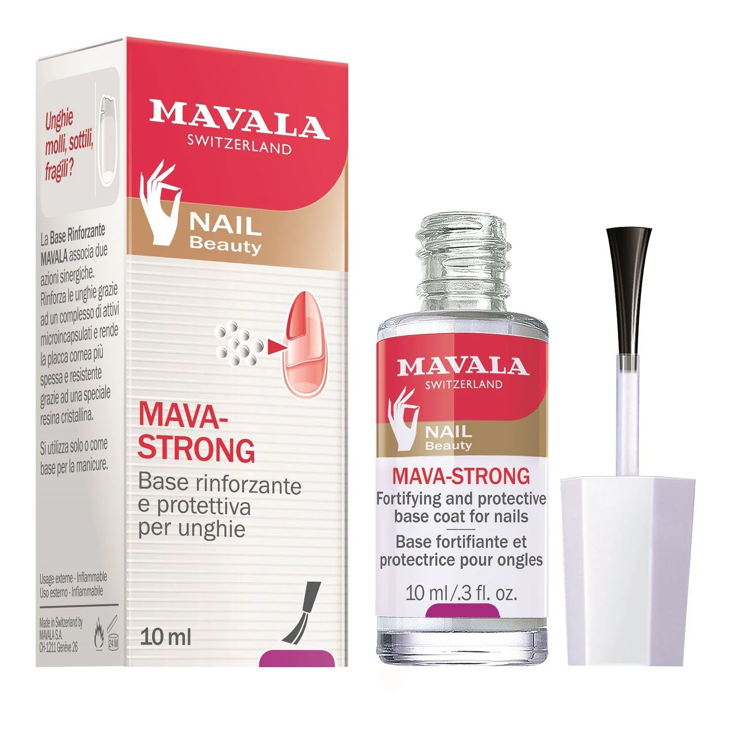 Mani e Unghie Mava-Strong Base Rinforzante - Trattamento Unghie, Base per Smalto