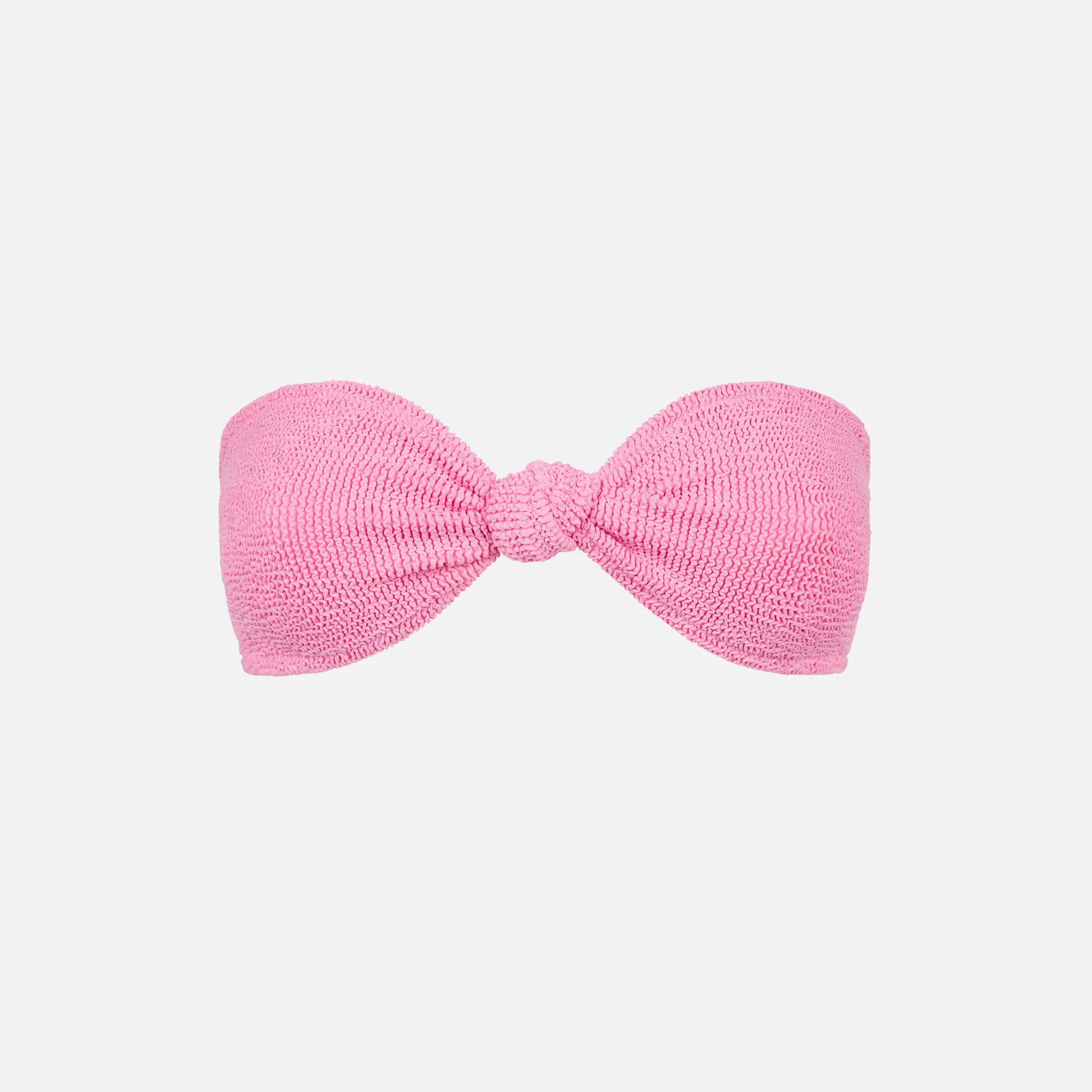 Roze kreukelbadpak voor dames met bandeau-model en knoop.