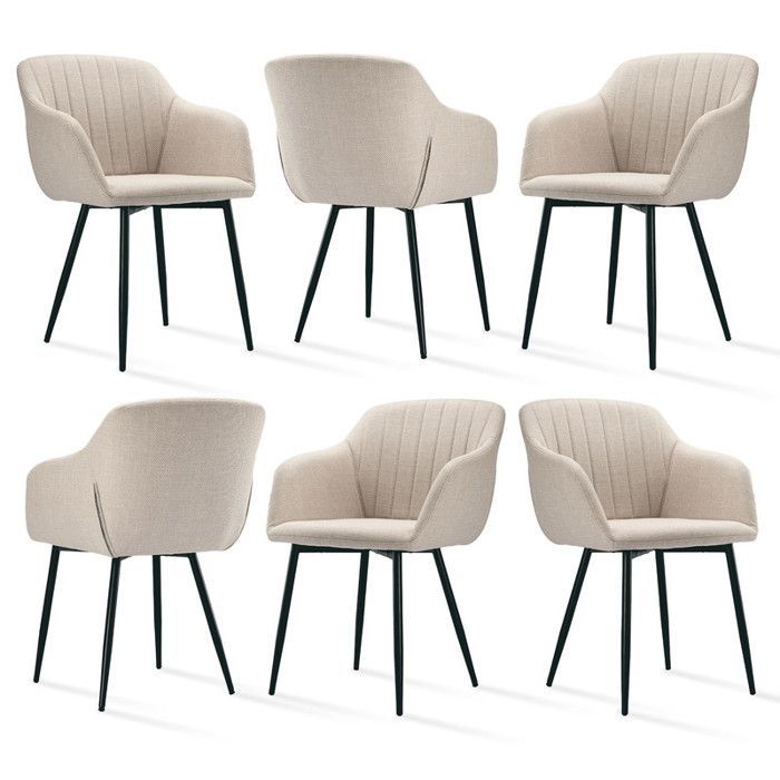 Goeurvant Dining Chairs with Wide Seat and Armrests, Minimalist Comfort - Set of 6 - Beige