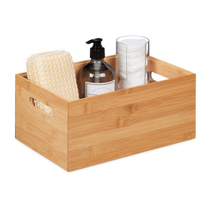 Caja de almacenamiento Relaxdays de bambú, apilable, resistente, de apertura sencilla, 14 x 30 x 20 cm (alto x ancho x profundidad), con asas, color natural.