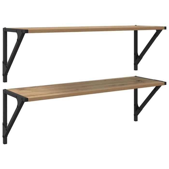 vidaXL Wandplanken van bewerkt hout - Handgemaakt eikenhout - 80x25x25,5 cm - Wandmontage - 2 stuks