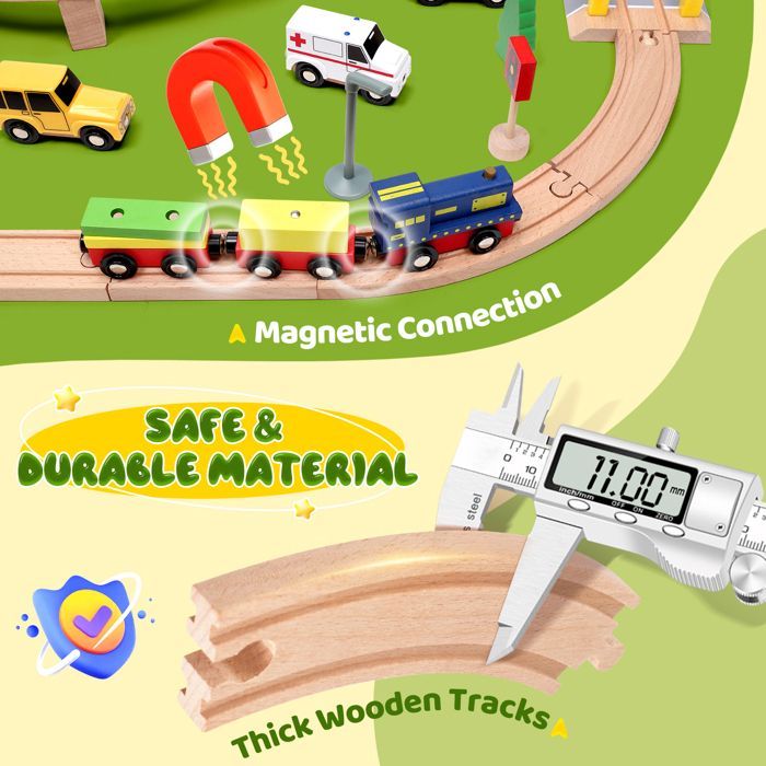 Set trenino Montessori in legno da 108 pezzi per bambini - TTLIFE - Vagone trenino per bambini, con 4 vagoni e binari, giocattolo regalo di Natale