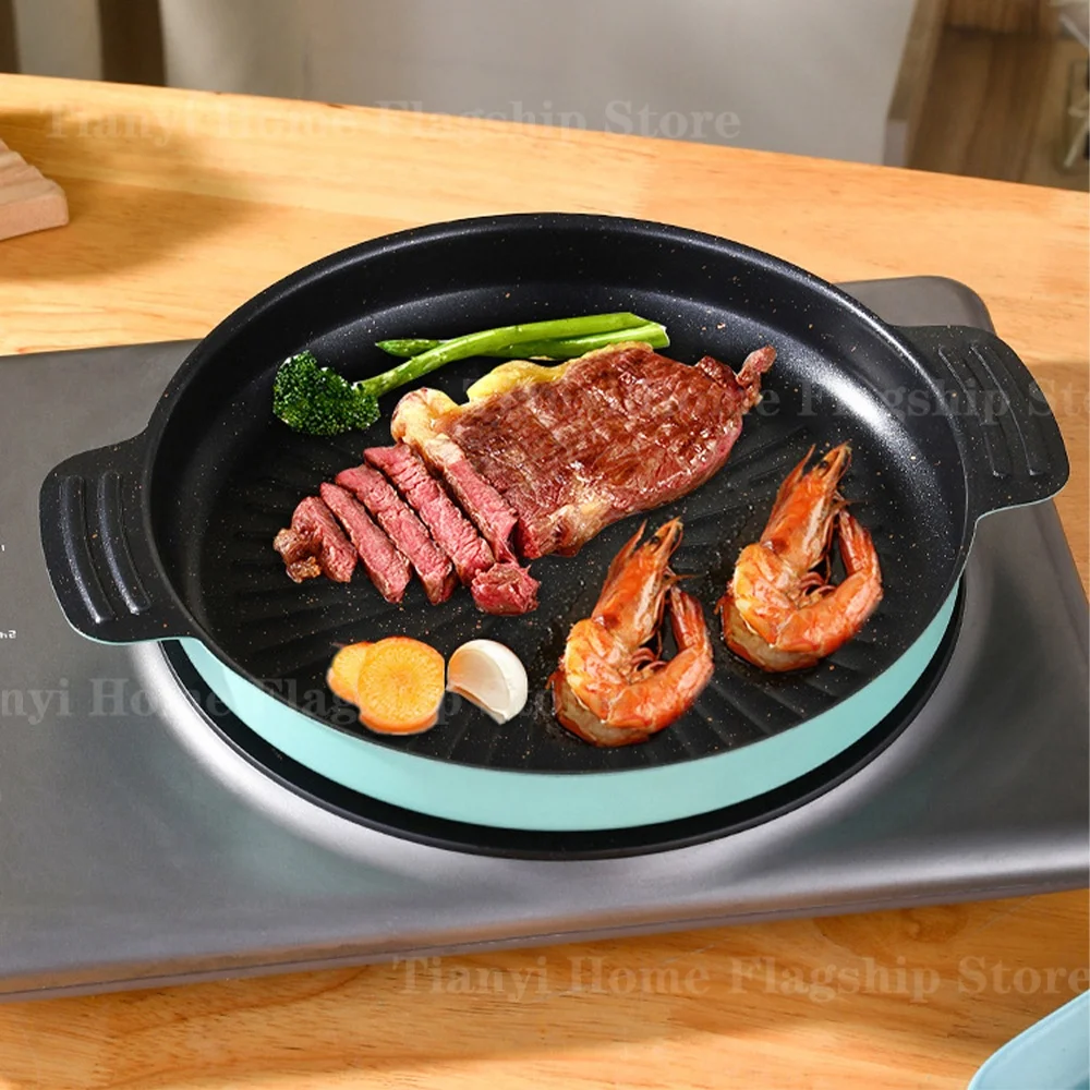 Poêle à griller ronde antiadhésive pour barbecue coréen, idéale pour la maison, les voyages et le camping, ainsi que pour d'autres usages en cuisine (wok, accessoires).