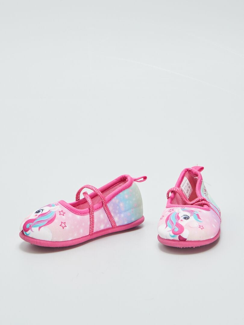 Ballerina slippers met eenhoornprint - ROZE