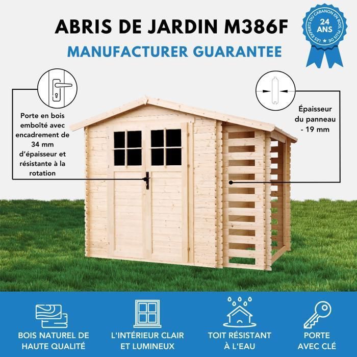 Caseta de jardín de madera - TIMBELA M386F+M386G - puerta con cerradura de alta calidad