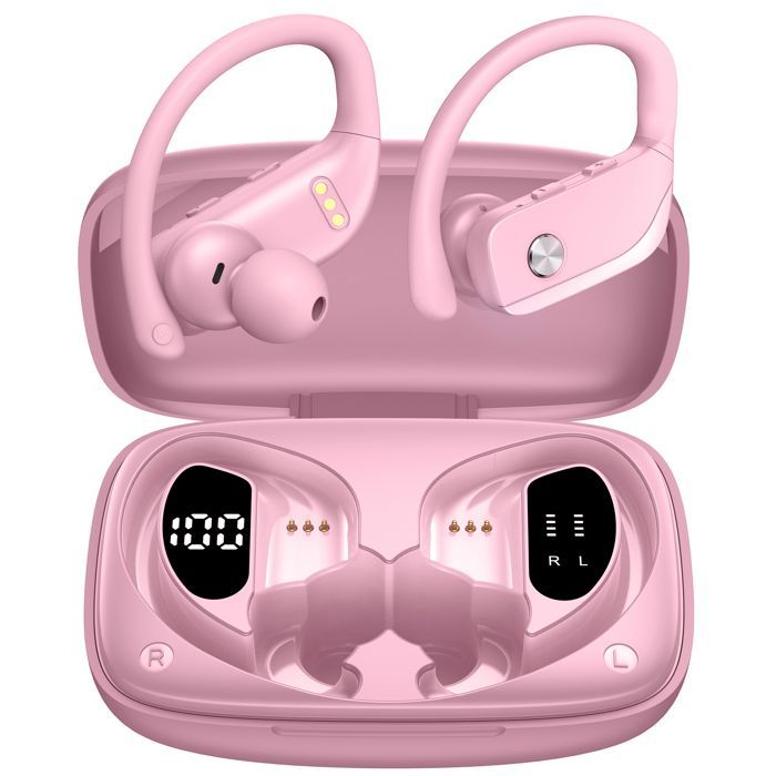 VEAOOL Wireless Bluetooth 5.1 Sport Earphones, IPX5 Waterproof, HiFi Stereo, 48-Hour Battery Life, Built-in Microphone, Pink