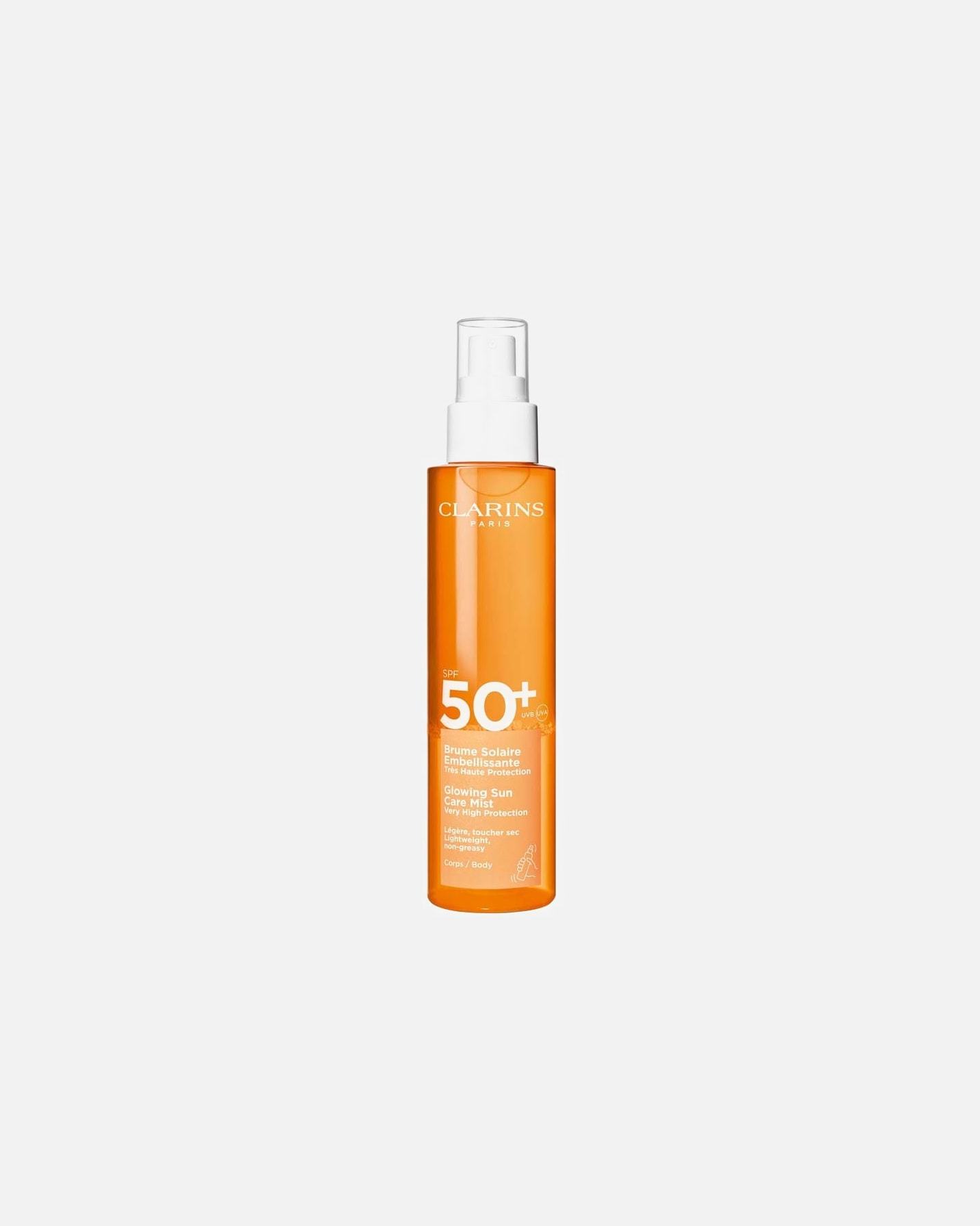 „Clarins“ veido priežiūros priemonė nuo saulės, purškiamas nuo saulės kūnui nuo SPF 50+, 150 ml