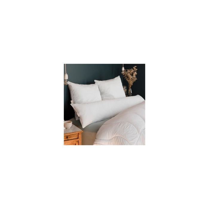 Cojín cilíndrico plano Qualigel - 160 cm - Fabricado en Francia - Blanco