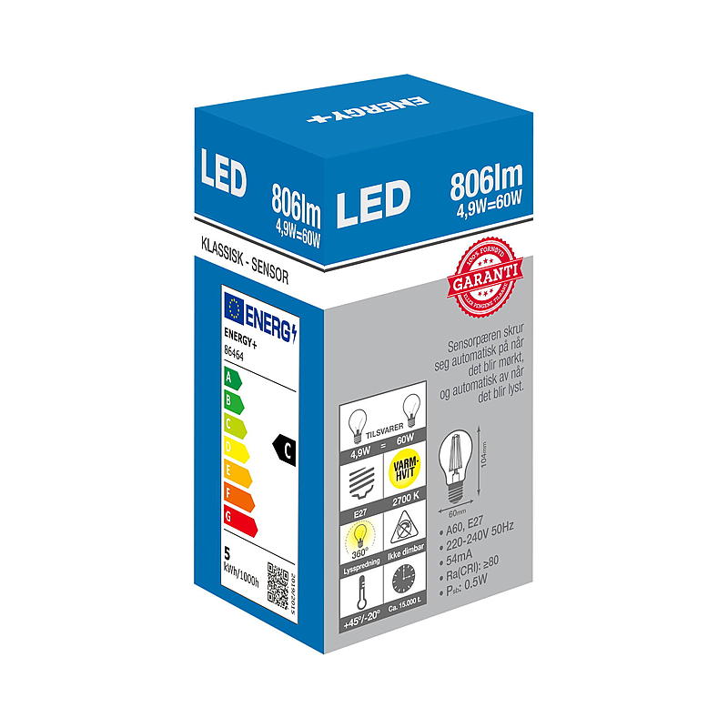 Energipære LED 806 lm Lyssensorklar E27 A60 E