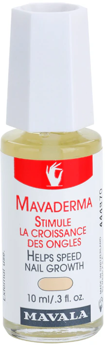 Óleo nutritivo Mavaderma para cuidados com as unhas que estimula o crescimento.
