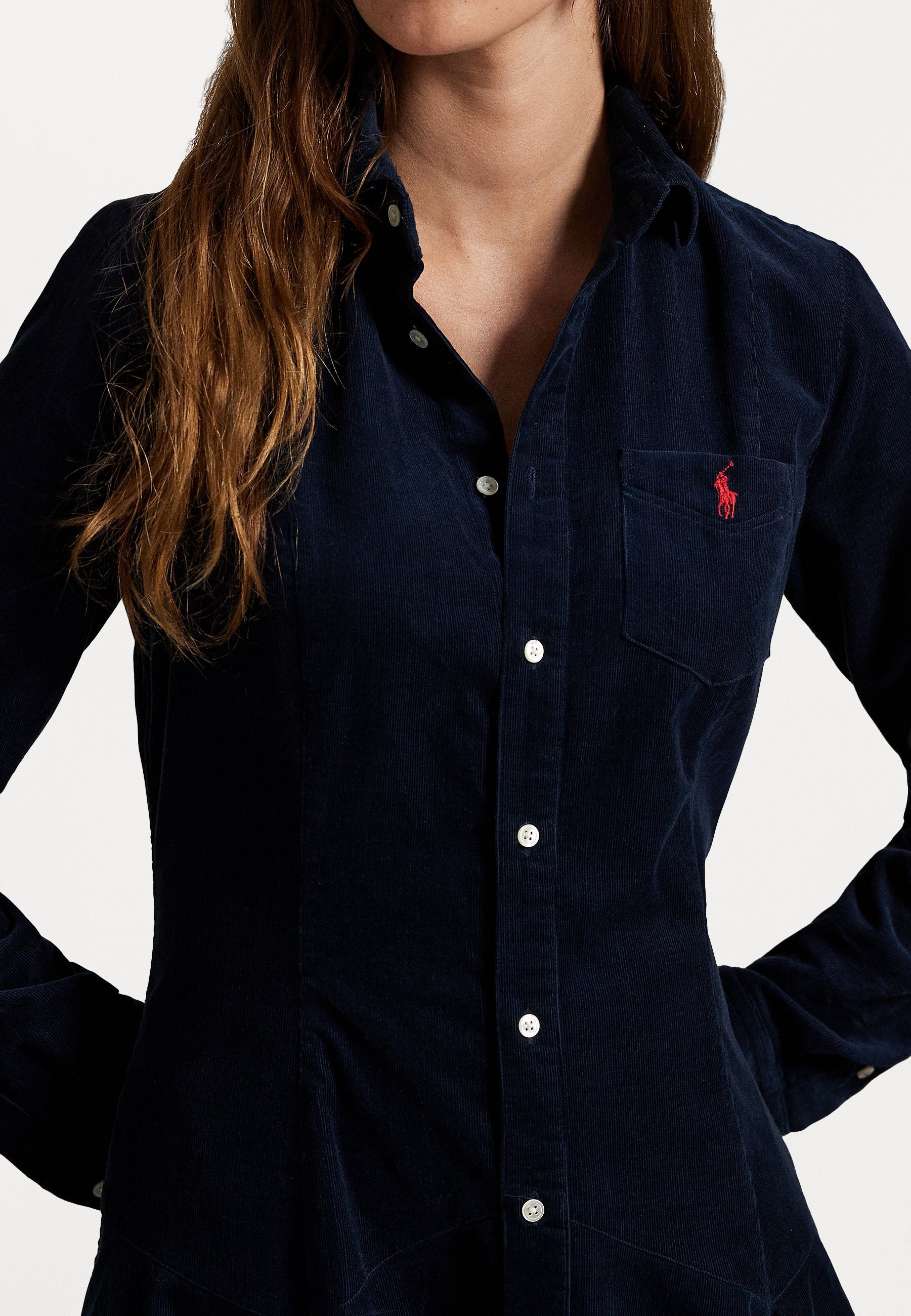 Robe-chemise trapèze en velours côtelé de coton Polo Ralph Lauren - bleu marine