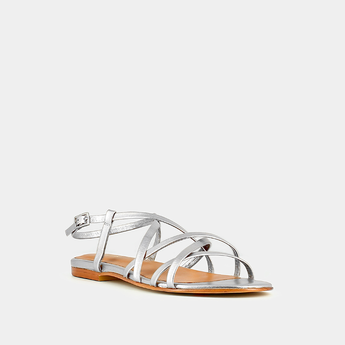 Sandales à brides croisées  en cuir métallisé argent