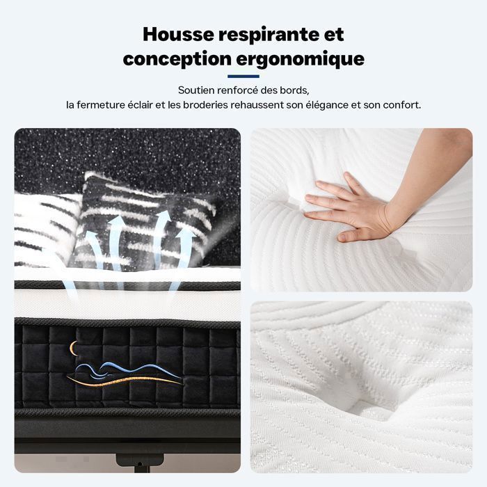 Matelas 90x190cm - Épaisseur 26 cm - 7 zones de confort en mousse mémoire Mousse mémoire de forme HR,Blue Latex,Hypoallergénique