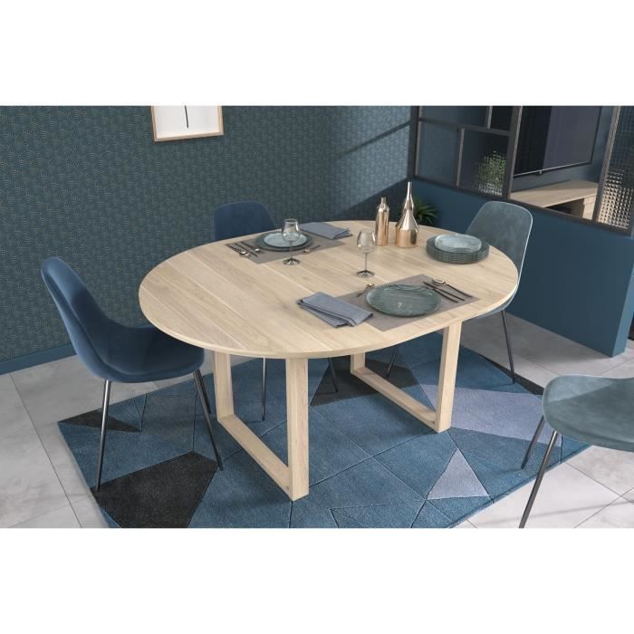 Mesa de comedor extensible - BETTY - Redonda - Acabado en roble - Capacidad para 4/6 personas - 120/155 x 120 x 75 cm - PARISOT