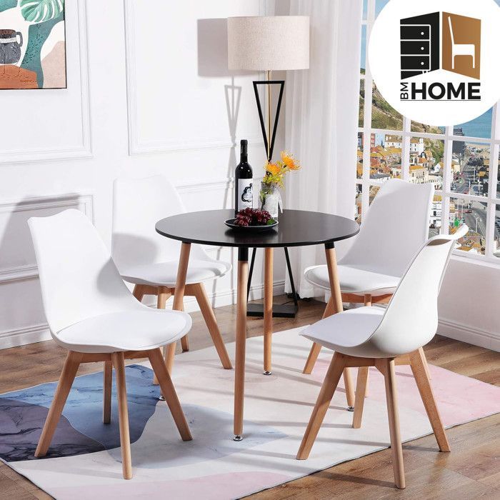 8 Chaises Tulipes Salle à Manger Scandinaves Bm Home Salle de Bureau, Pieds en Bois de Hêtre Massif, BLANCHES