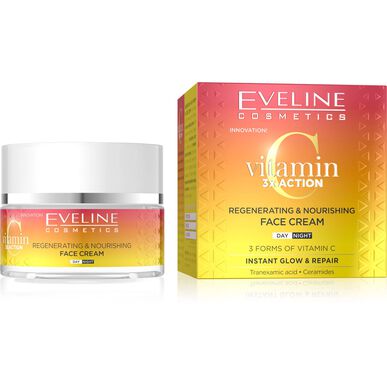 Eveline Vitamin C 3x Action Regenerating Cream, nærende og lysnende ansiktskrem, 50 ml