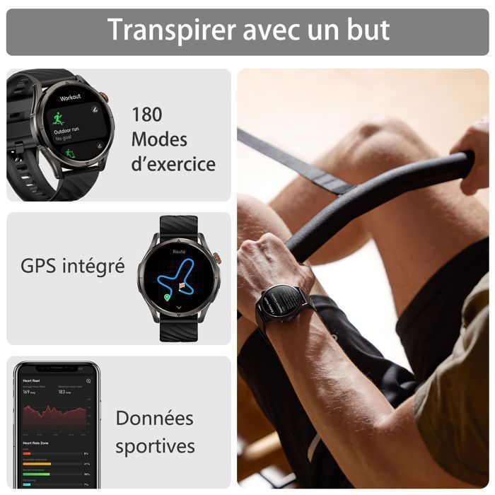 KOSPET R10 Heren Smartwatch met Ingebouwde GPS, 5ATM Waterbestendigheid, 1,43 inch scherm, activiteitstracker, compatibel met Android, iOS, Samsung, Xiaomi en iPhone - Zwart