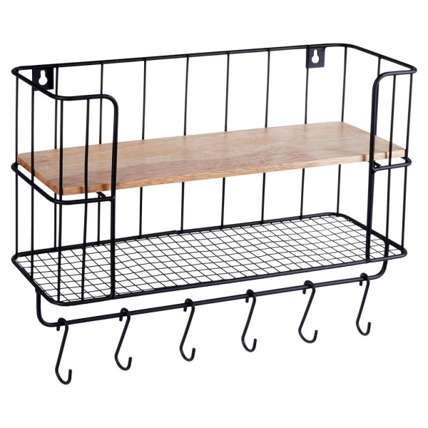 Półka ścienna metalowa z wieszakami 41x12x25,5 cm