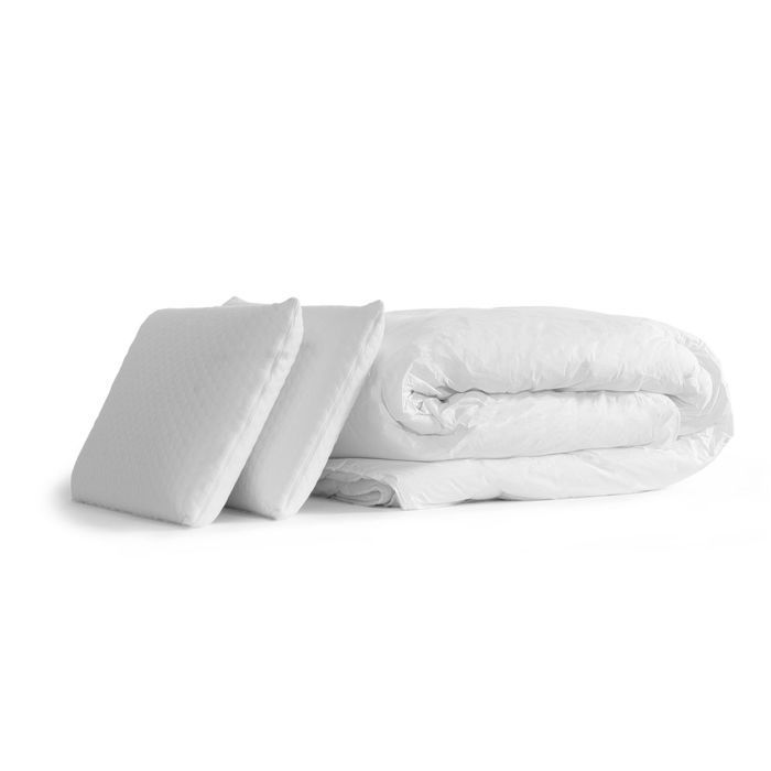 Base de cama doble 90x200 + colchón FORM 180x200 + 2 almohadas de espuma viscoelástica + edredón de percal 180 x 200 cm Negro